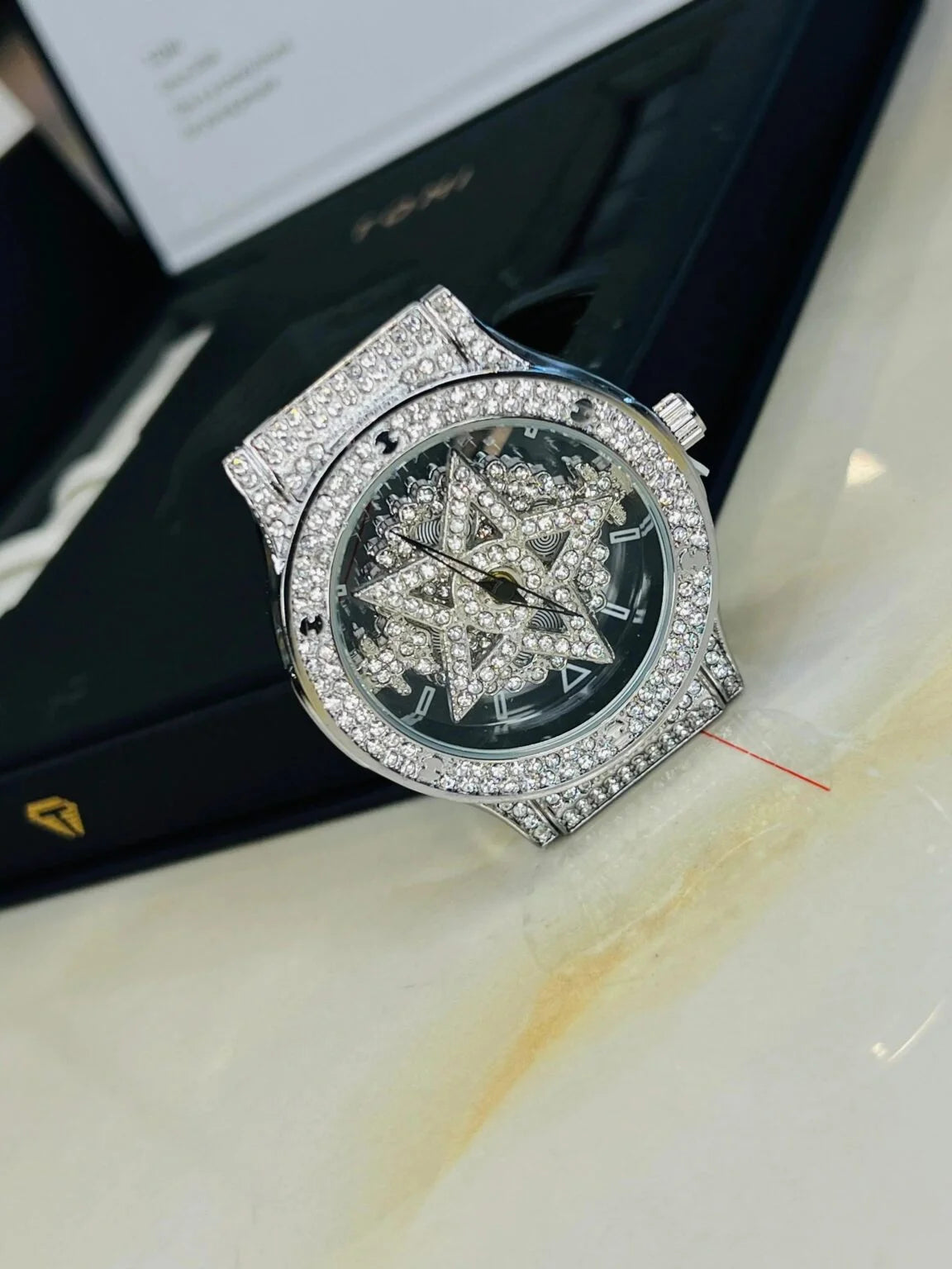 TOMI Skelton Iced Out Spinner Face Gear Silver | The Tomi Watches