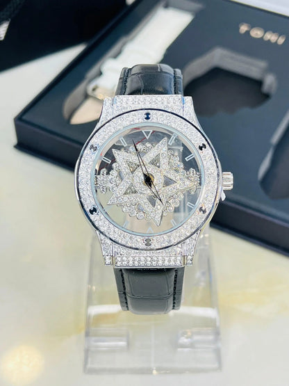 TOMI Skelton Iced Out Spinner Face Gear Silver | The Tomi Watches