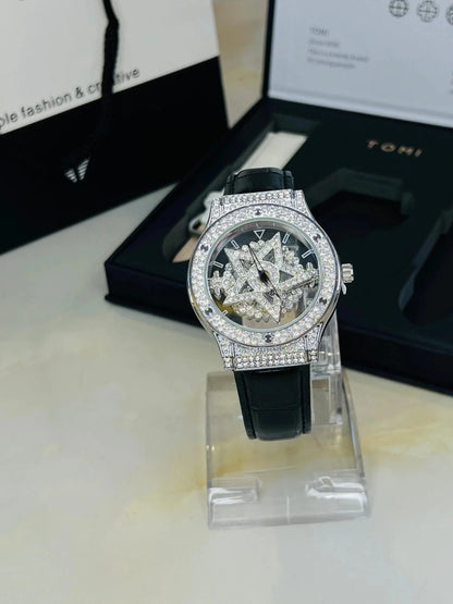 TOMI Skelton Iced Out Spinner Face Gear Silver | The Tomi Watches