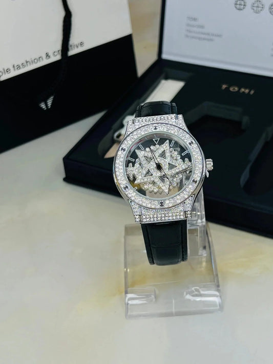 TOMI Skelton Iced Out Spinner Face Gear Silver | The Tomi Watches