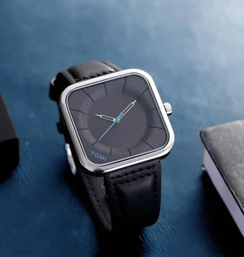 EliteWrist TOMI T-093 Men’s Luxury Square Dial Leather Watch | The Tomi Watches