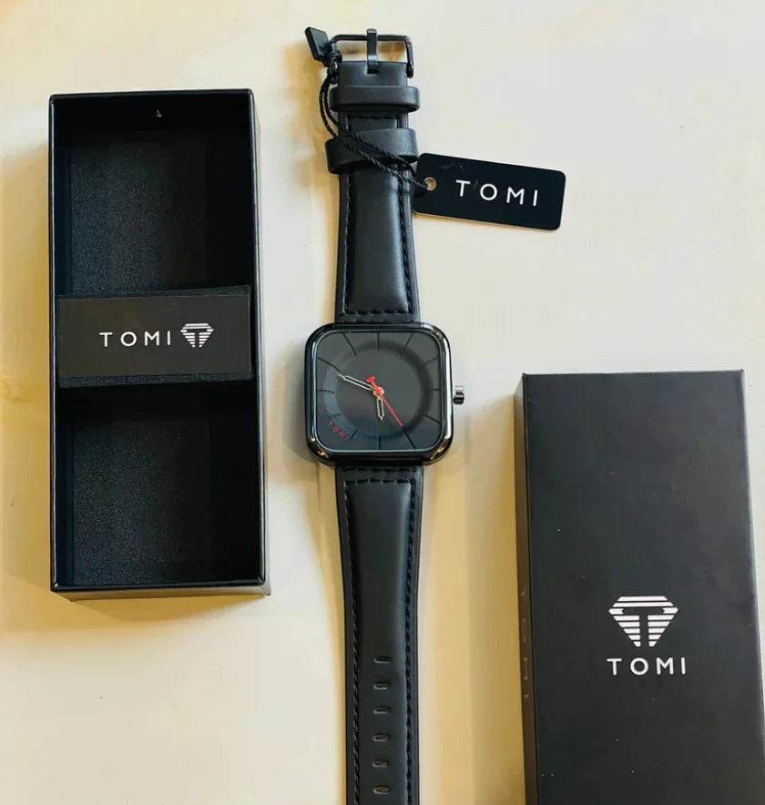 EliteWrist TOMI T-093 Men’s Luxury Square Dial Leather Watch | The Tomi Watches