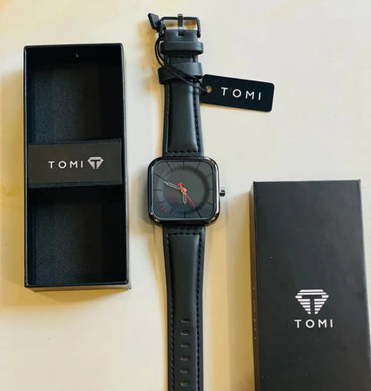 EliteWrist TOMI T-093 Men’s Luxury Square Dial Leather Watch | The Tomi Watches