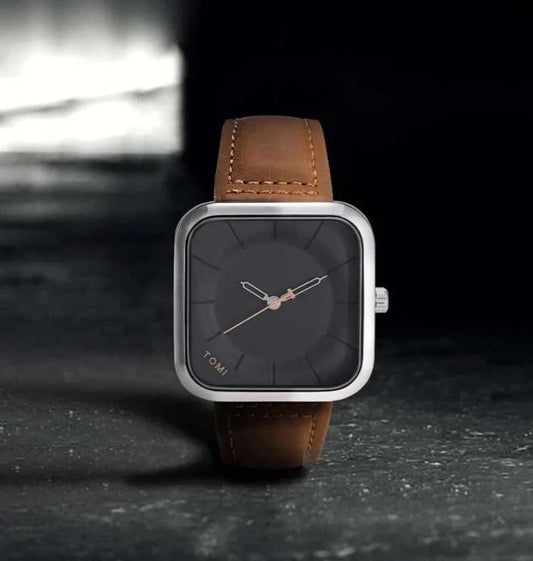 EliteWrist TOMI T-093 Men’s Luxury Square Dial Leather Watch | The Tomi Watches