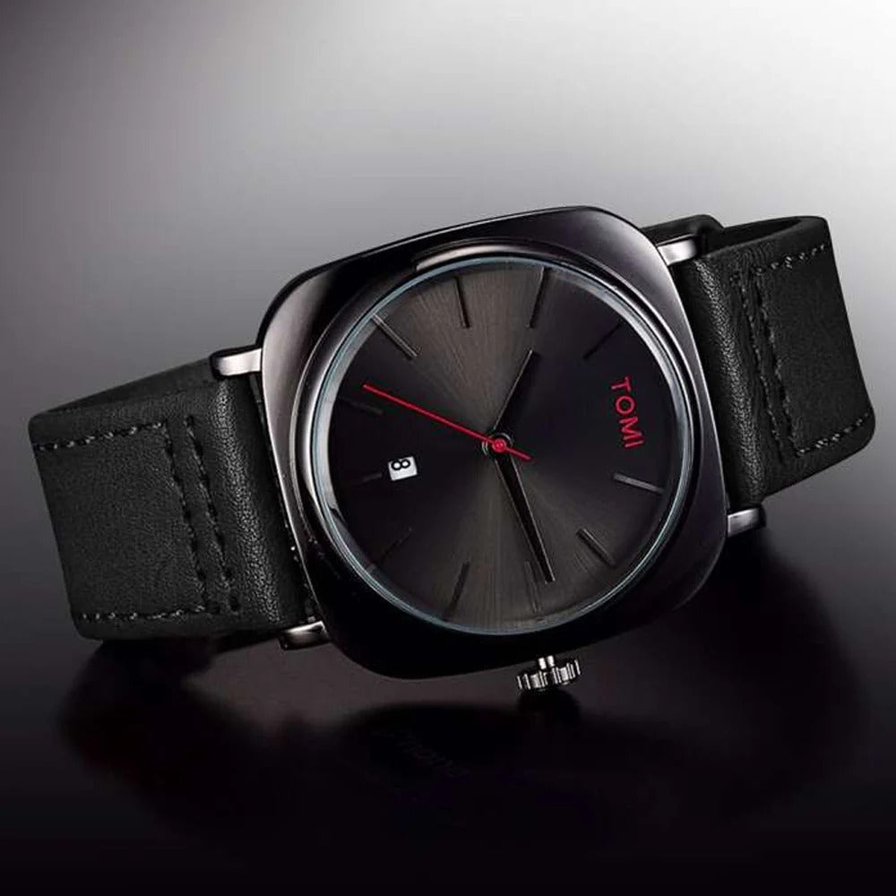 TOMI T-084 Men's Watch Quartz Date Leather Straps