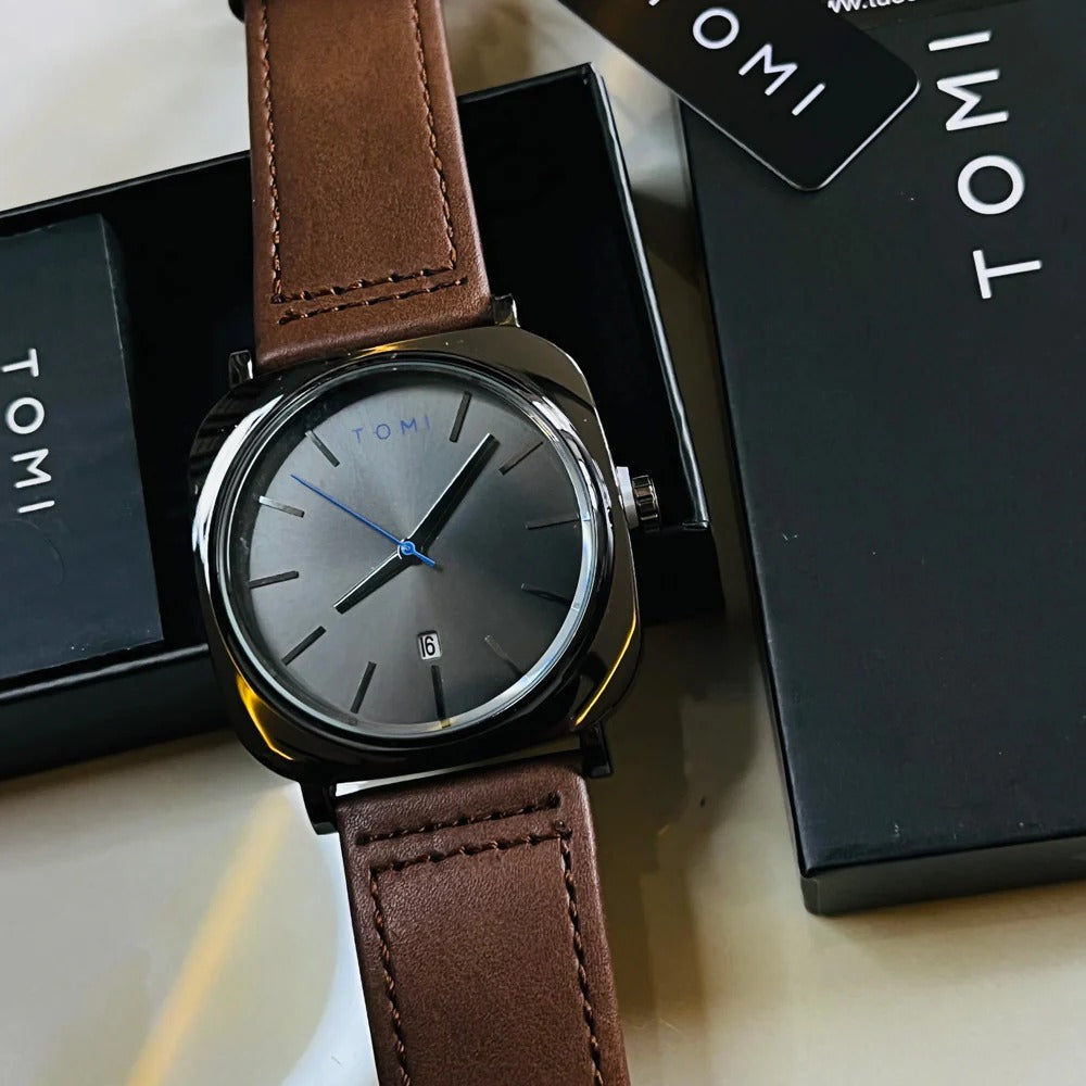 TOMI T-084 Men's Watch Quartz Date Leather Straps