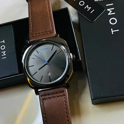 TOMI T-084 Men's Watch Quartz Date Leather Straps