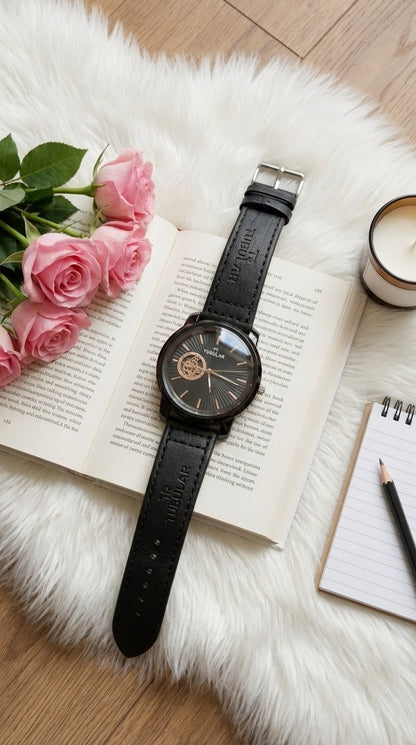 Luxury Black Dial Men’s Wrist Watch with Leather Strap